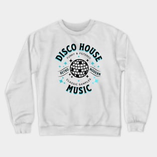 DISCO HOUSE  - Retro Modern Disco Ball (Black/Blue) Crewneck Sweatshirt